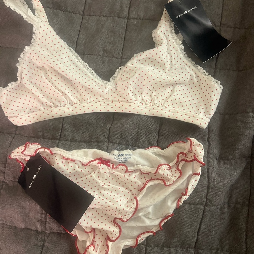 Brandy Melville White and Red Polka Dot Intimate Set BNWT